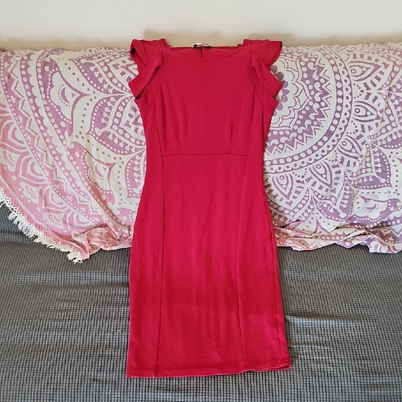 VENUS Red Midi Dress with Ruffle Detail - Picture 1 of 4